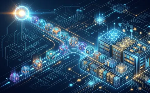 Abstrakte Darstellung eines Datenflusses in eine Datenbank