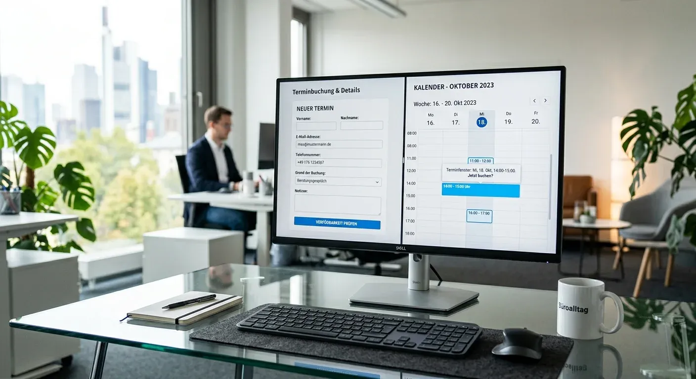 Vergleich von Anfrageformular und digitalem Kalender auf einem Monitor