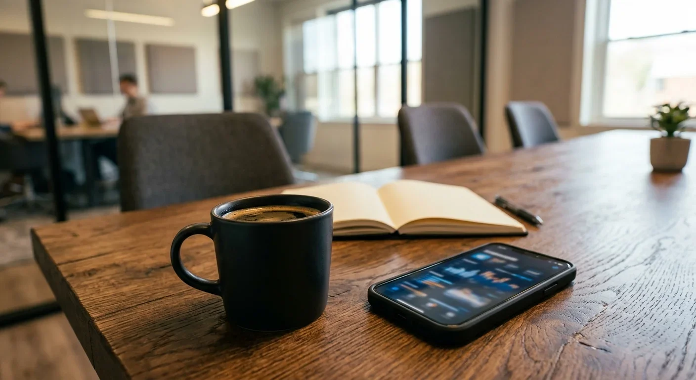 Smartphone auf einem Tisch zur Verwaltung von digitalen Netzwerken