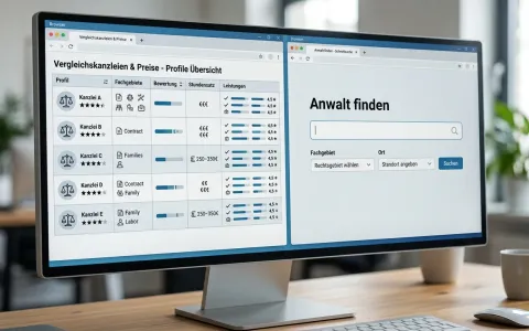 Vergleich von Anwaltsportalen auf einem Monitor
