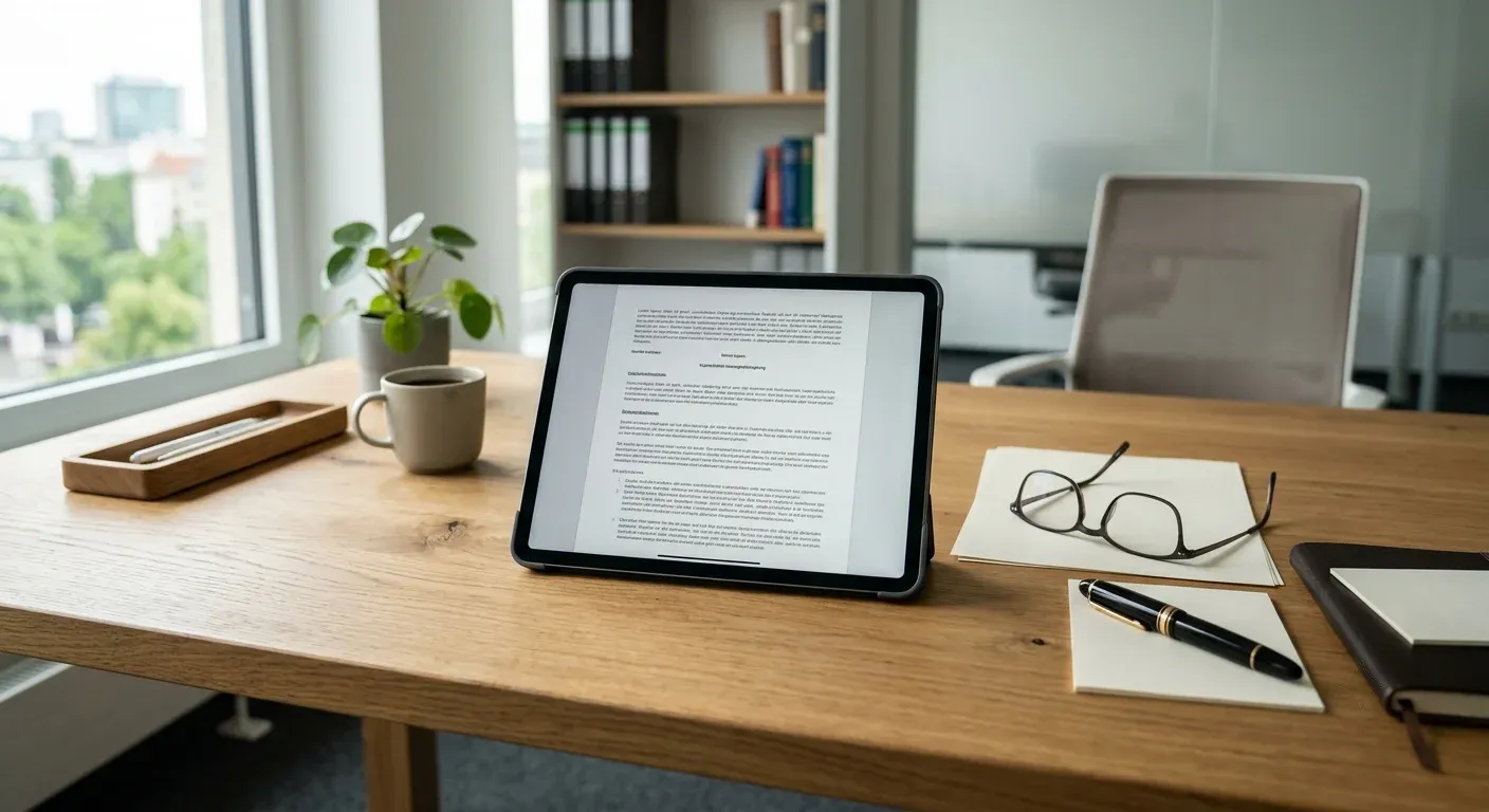 Digitales Kanzleimanagement und Profilpflege auf einem Tablet