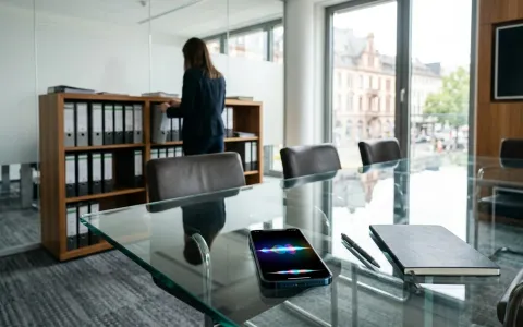 Smartphone mit aktiver Spracherkennung auf einem Kanzleitisch