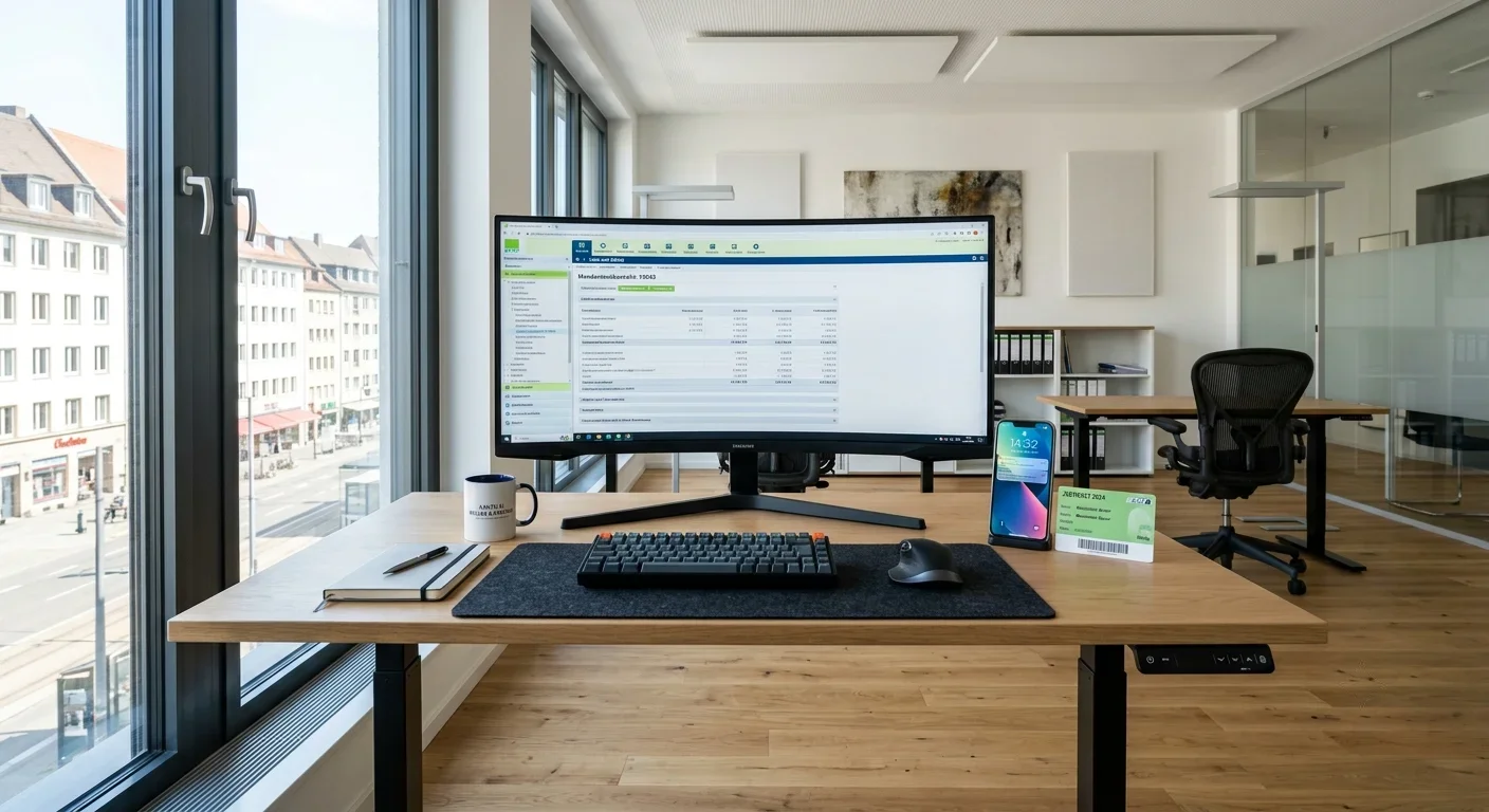 Moderner und ergonomischer Arbeitsplatz in einer Steuerkanzlei