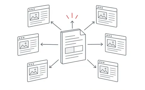 Illustration eines Dokuments, das strukturiert auf mehrere Plattformen verteilt wird