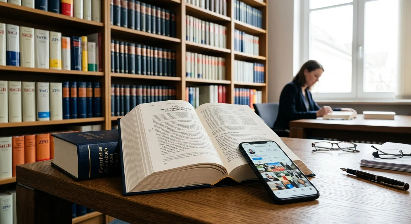 Gesetzbuch und Smartphone auf einem Tisch