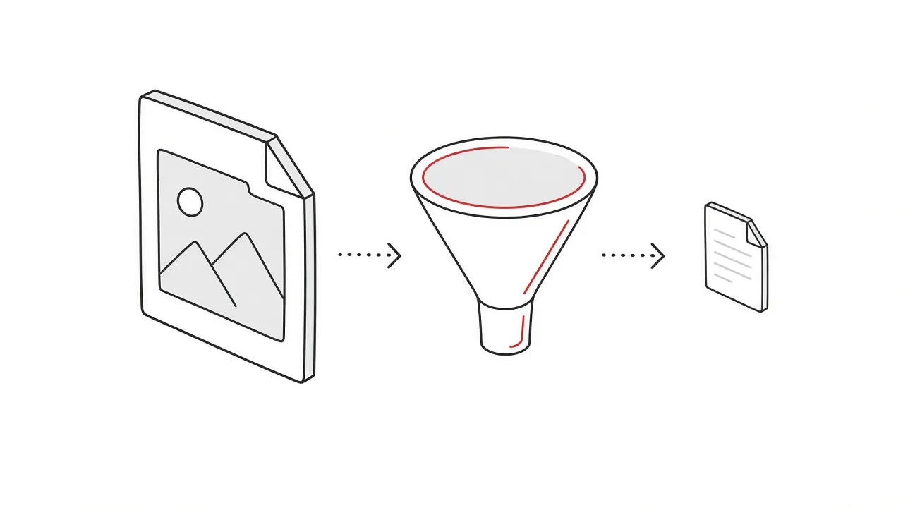Illustration eines Trichters, der große Dateien in kompakte Datenmengen umwandelt