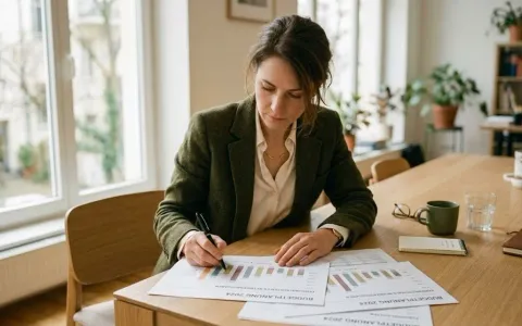 Anwältin plant Marketing-Budget am Konferenztisch