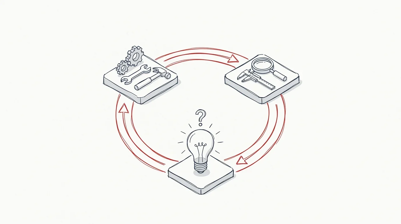Illustration des Build-Measure-Learn-Zyklus in der Produktentwicklung