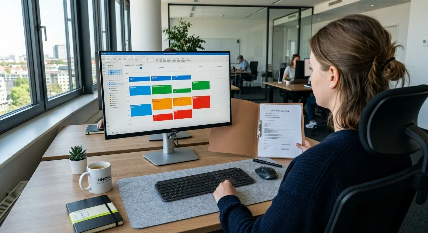 Digitale Kalenderansicht auf einem Monitor in einem Büro