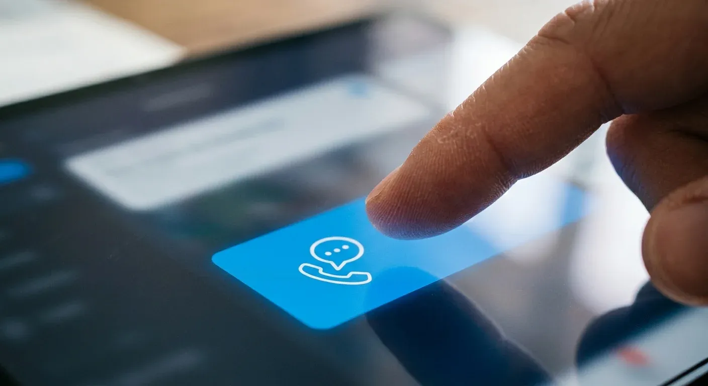 Tablet mit deutlich sichtbarem Call-to-Action-Button auf einem Kanzleischreibtisch