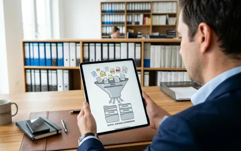Kanzleimanager prüft gefilterte Anfragen auf einem Tablet