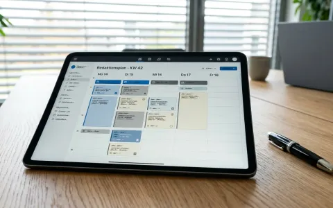 Tablet mit Textentwürfen auf einem Konferenztisch