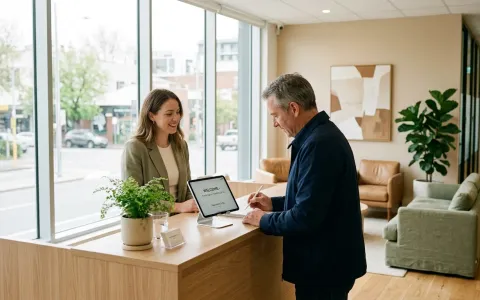 Digitaler Empfangsbereich einer modernen Anwaltskanzlei