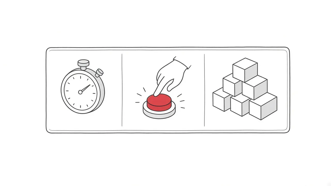 Illustration der drei Core Web Vitals Metriken: Ladezeit, Interaktivität und Stabilität