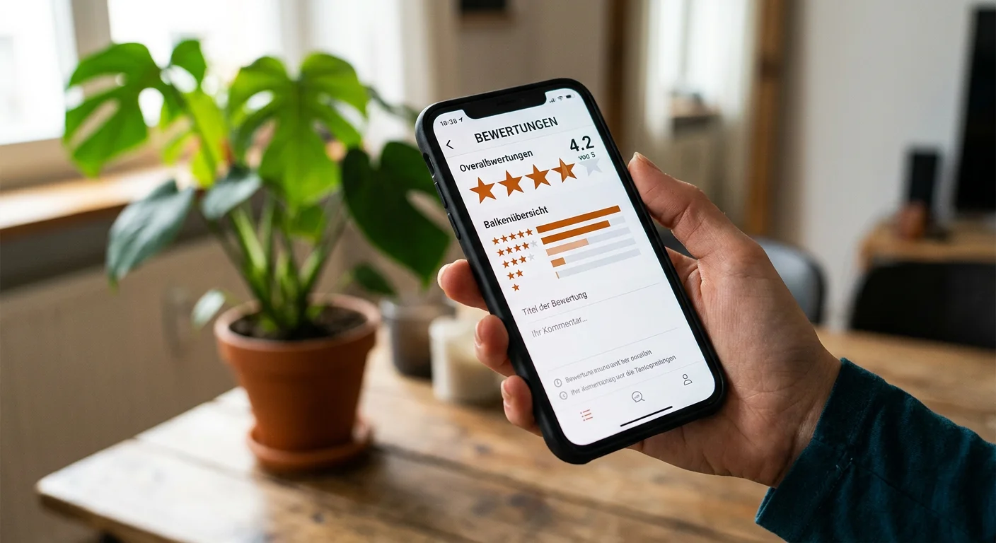 Bewerber liest Arbeitgeberbewertungen auf dem Smartphone