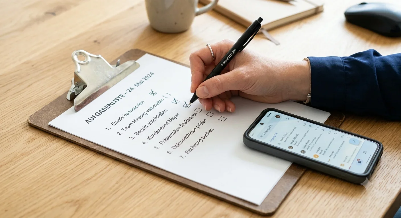 Person hakt Punkte auf einer Checkliste ab