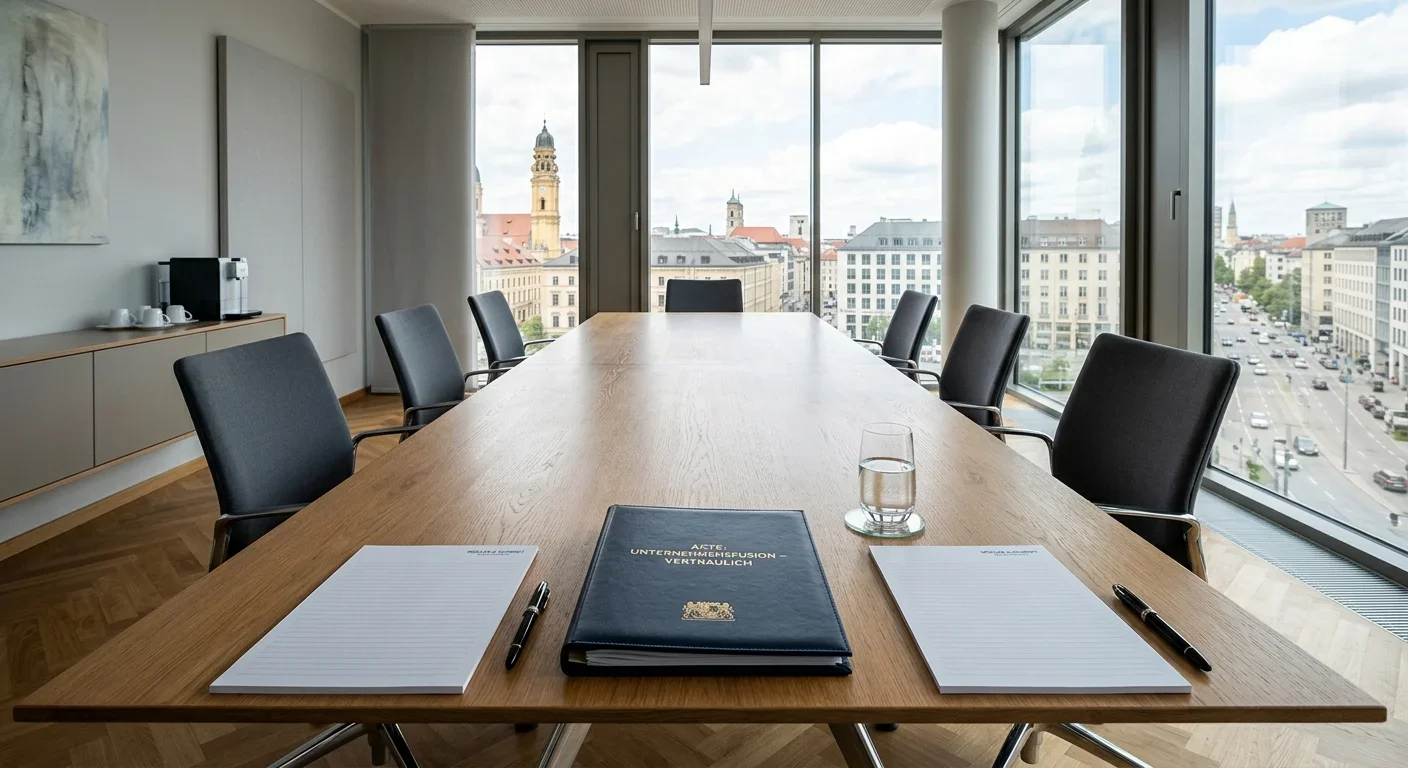 Leerer Besprechungsraum mit Notizblöcken und Wasserglas