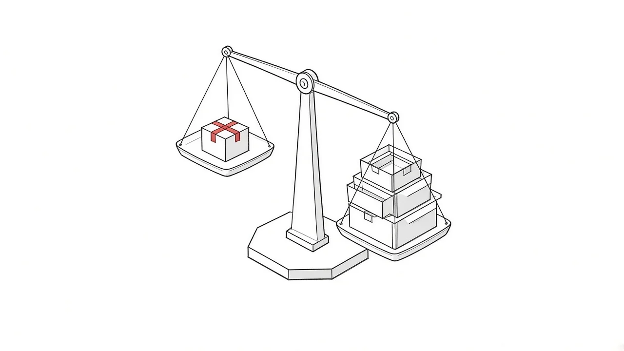 Illustration einer Waage, die den Mehraufwand durch komplexe Anforderungen darstellt