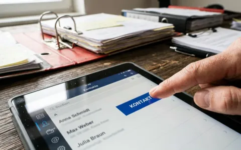 Kontaktbutton auf einem Tablet wird gedrückt