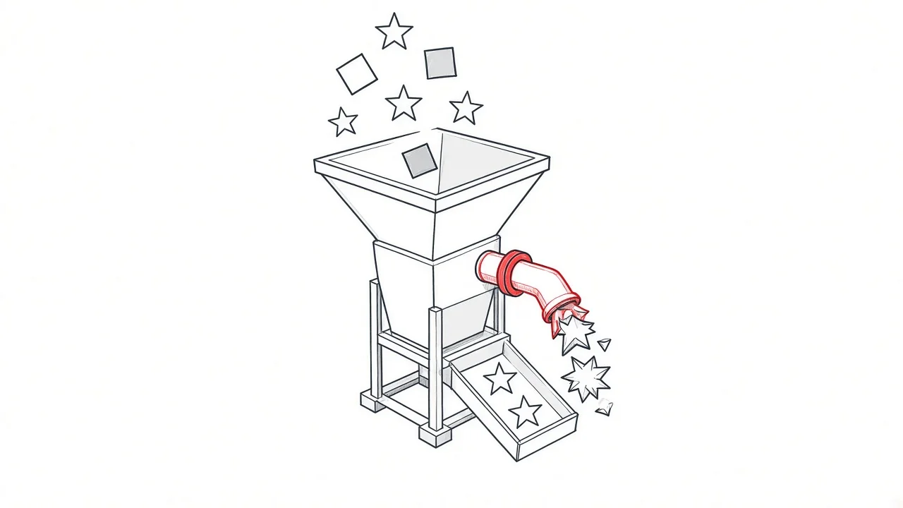 Illustration eines Trichters, der fehlerhafte Elemente aussortiert