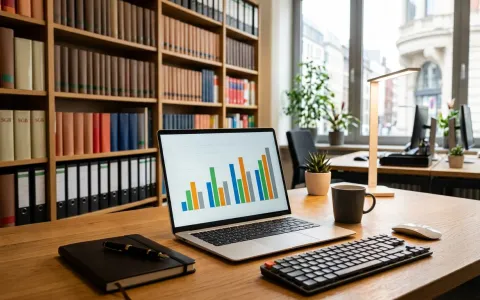 Laptop mit Analysedaten auf einem Kanzleischreibtisch