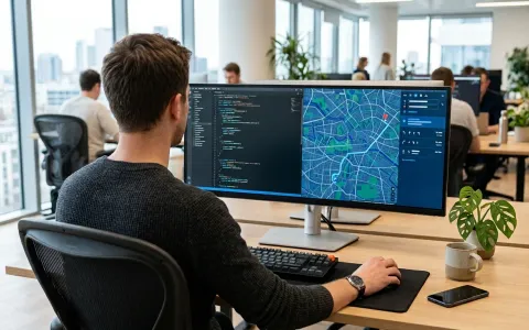 Technisches Setup einer Stellenanzeige auf einem Computermonitor
