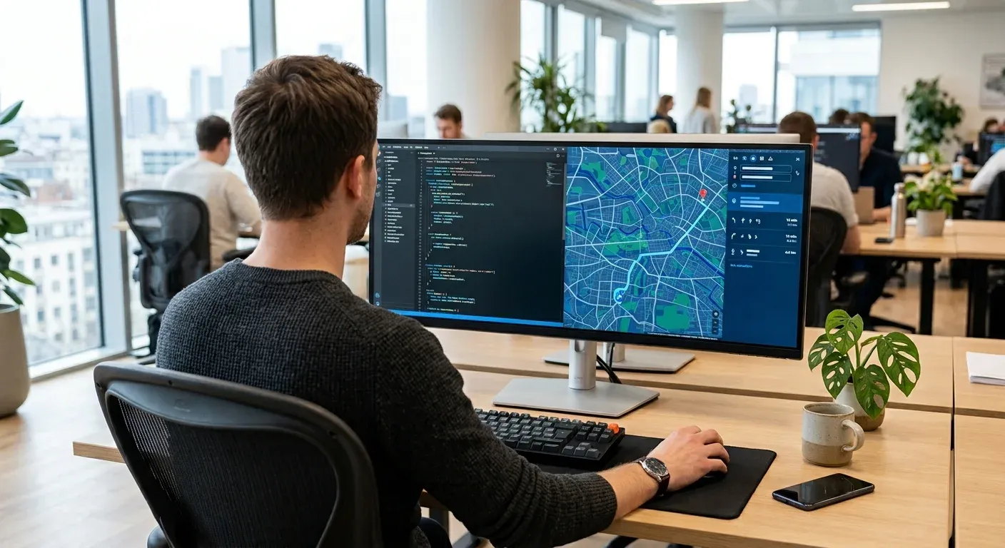 Technisches Setup einer Stellenanzeige auf einem Computermonitor