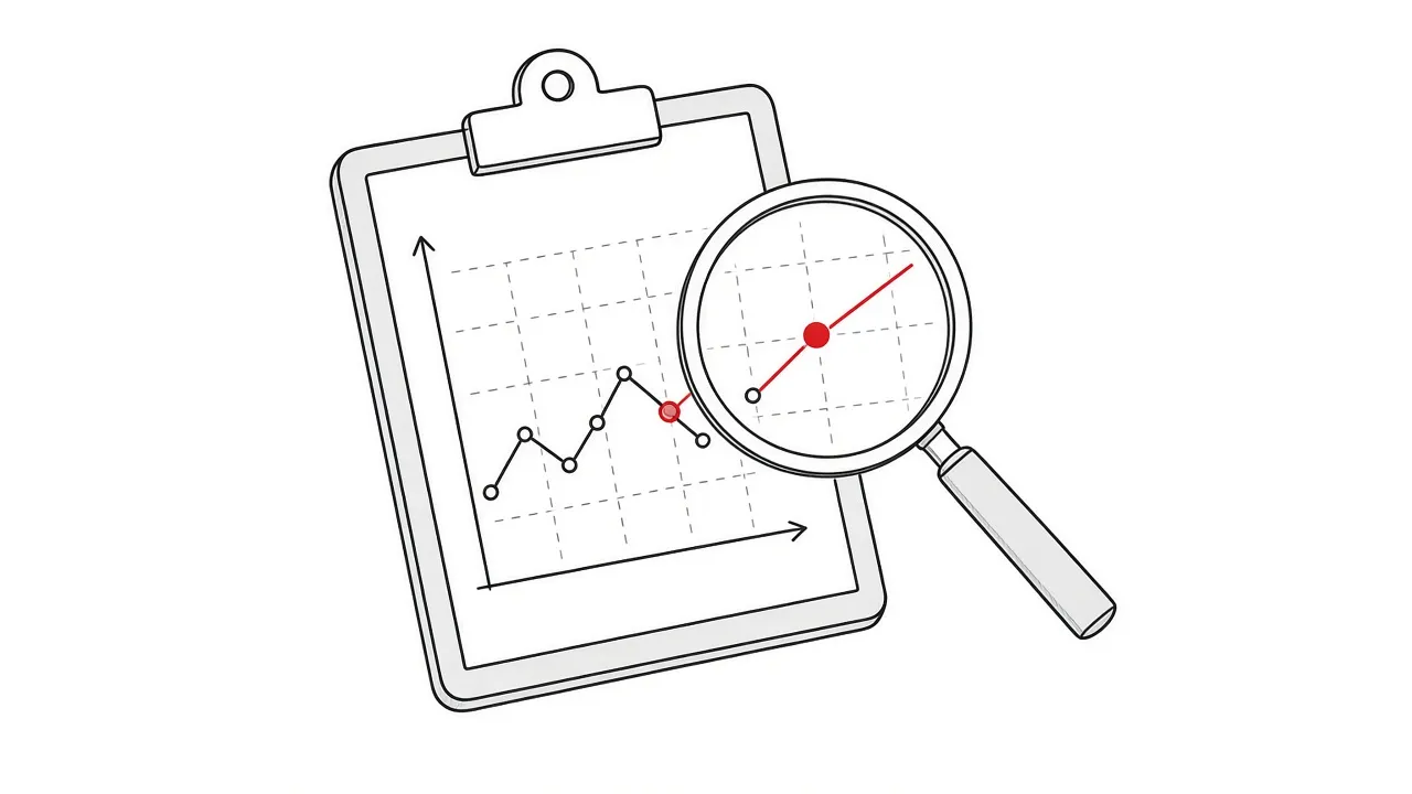 Illustration eines Klemmbretts mit Diagramm und Lupe