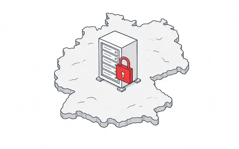 Illustration eines Servers auf einer Deutschlandkarte mit Schloss