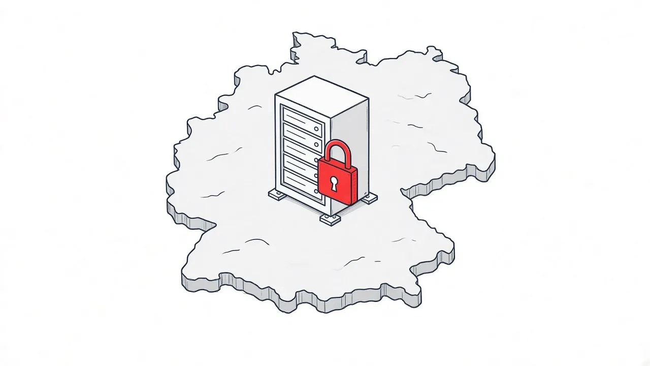 Illustration eines Servers auf einer Deutschlandkarte mit Schloss