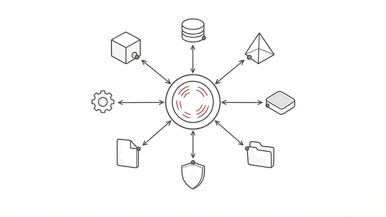 Hub-and-Spoke-Modell mit zentralem Knotenpunkt und umliegenden Zweigen