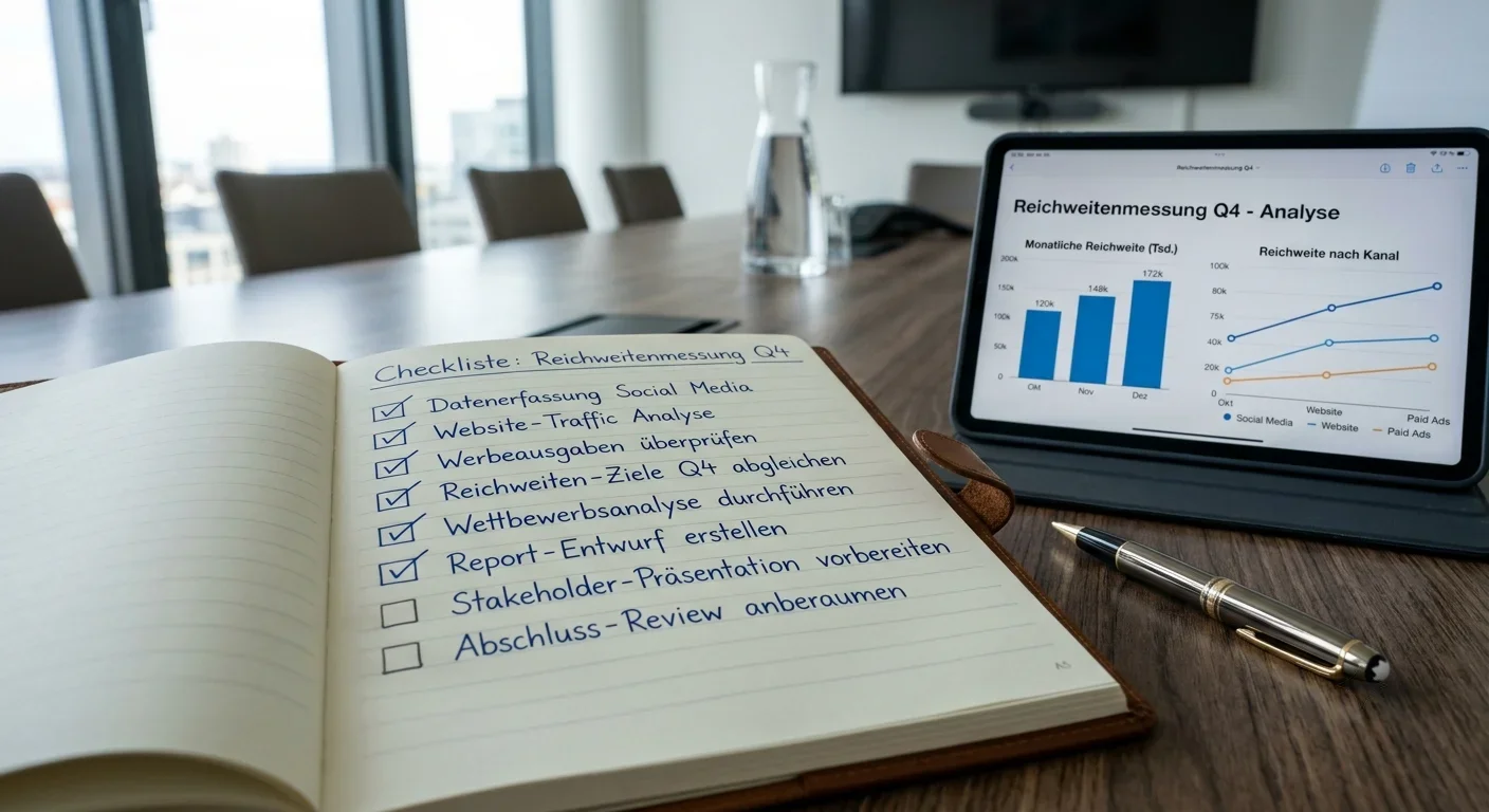 Checkliste und Tablet zur Reichweitenmessung