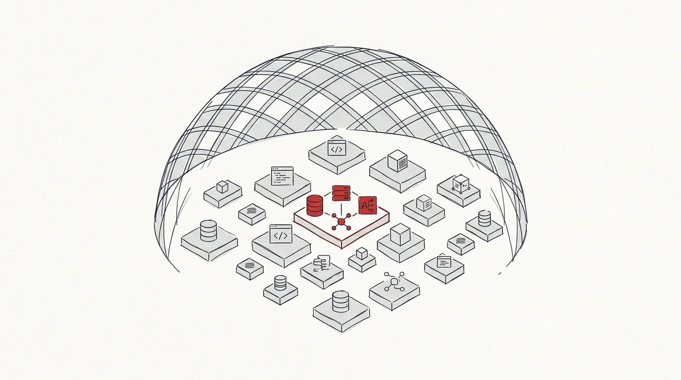 Illustration isolierter Datensilos, die sicher verbunden werden