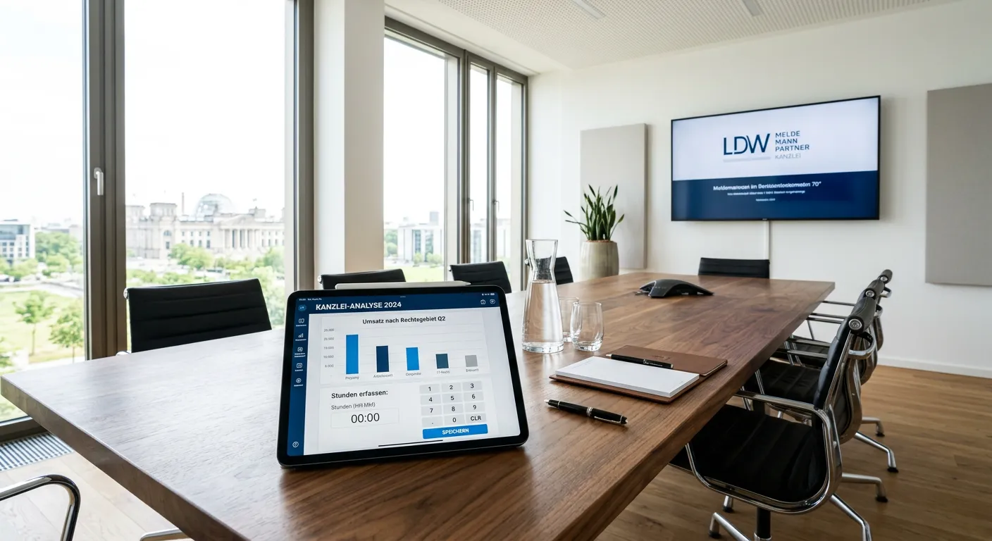 Tablet mit Diagramm auf einem Kanzleitisch