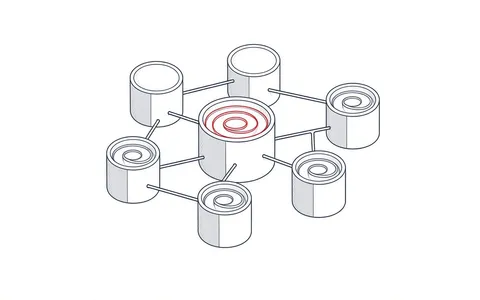 Isometrische Skizze mehrerer miteinander verbundener Datensilos