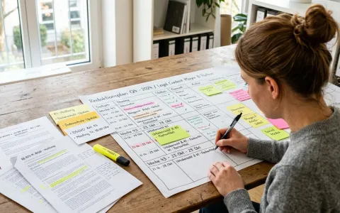 Redaktionsplanung für juristische Beiträge auf einem Schreibtisch