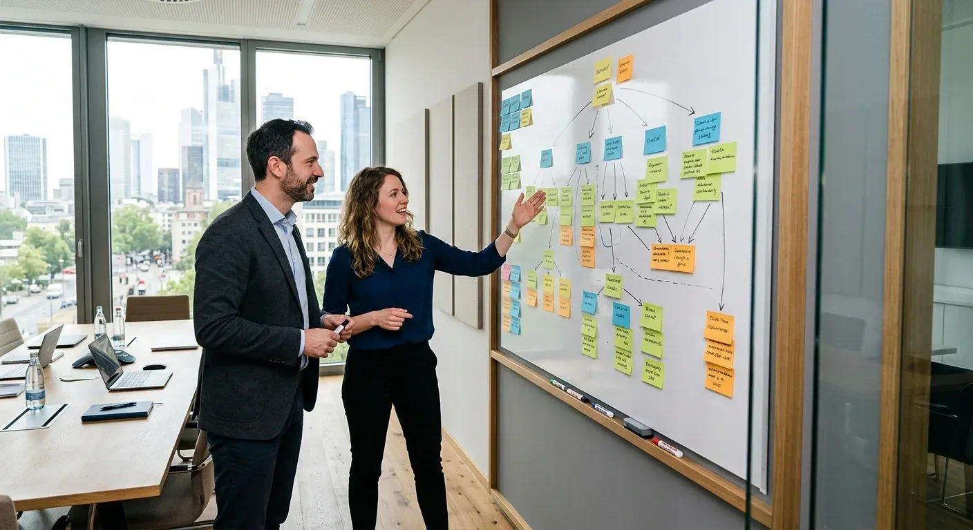 Entwicklung von Markenbotschaften am Whiteboard in einer Kanzlei