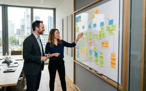 Entwicklung von Markenbotschaften am Whiteboard in einer Kanzlei