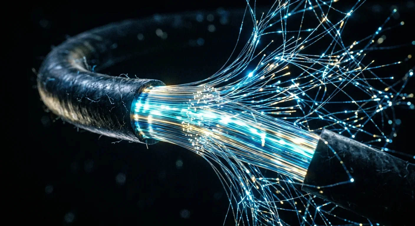 Leuchtendes Glasfaserkabel als Symbol für Datenübertragung