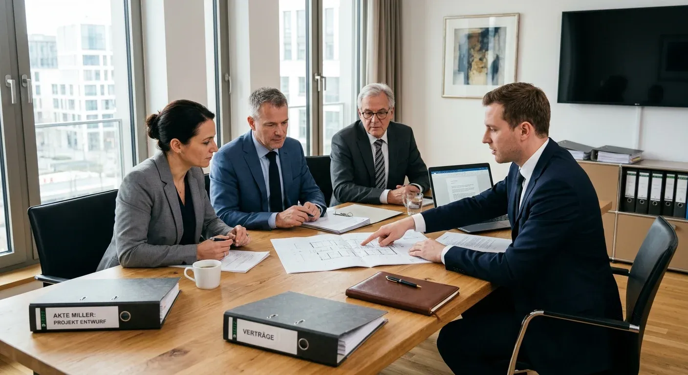 Kanzleiteam bei der gemeinsamen Besprechung am Konferenztisch