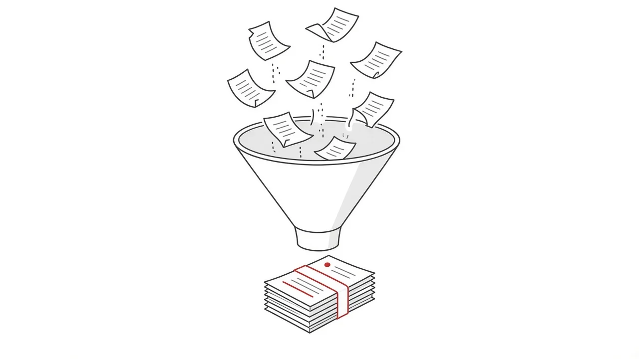 Informationsverarbeitung durch KI Illustration eines Trichters, der unstrukturierte Daten in ein klares Format wandelt