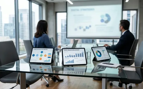 Tablets mit Marketing-Diagrammen in einem Kanzlei-Besprechungsraum