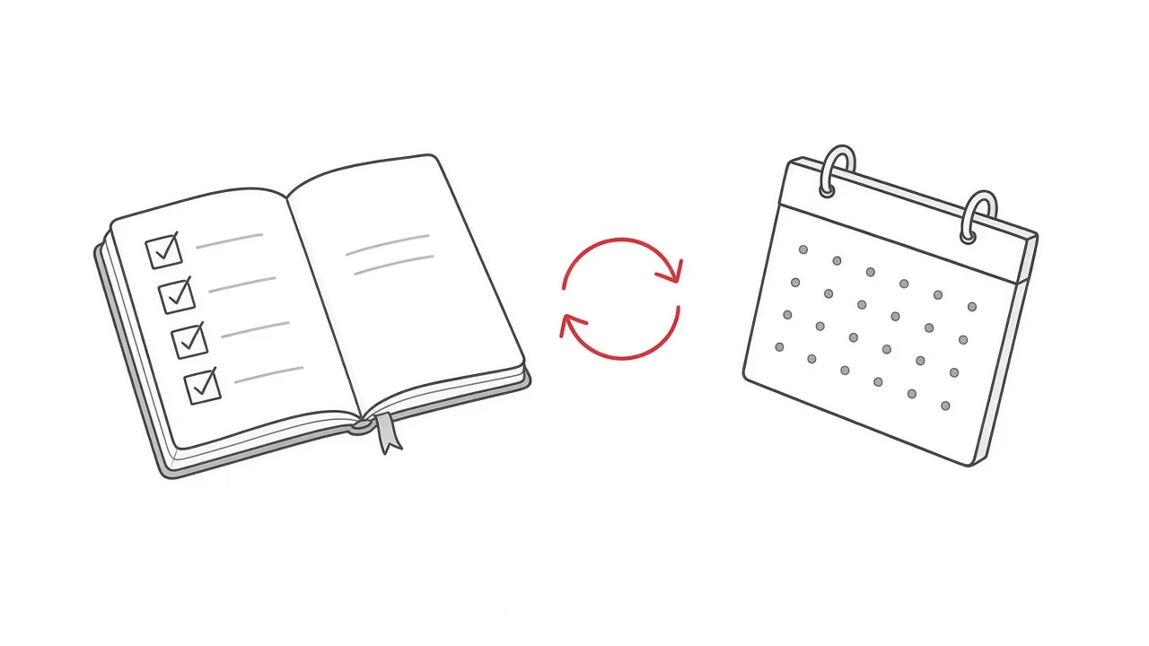 Prozess-Darstellung mit Checkliste und Kalender