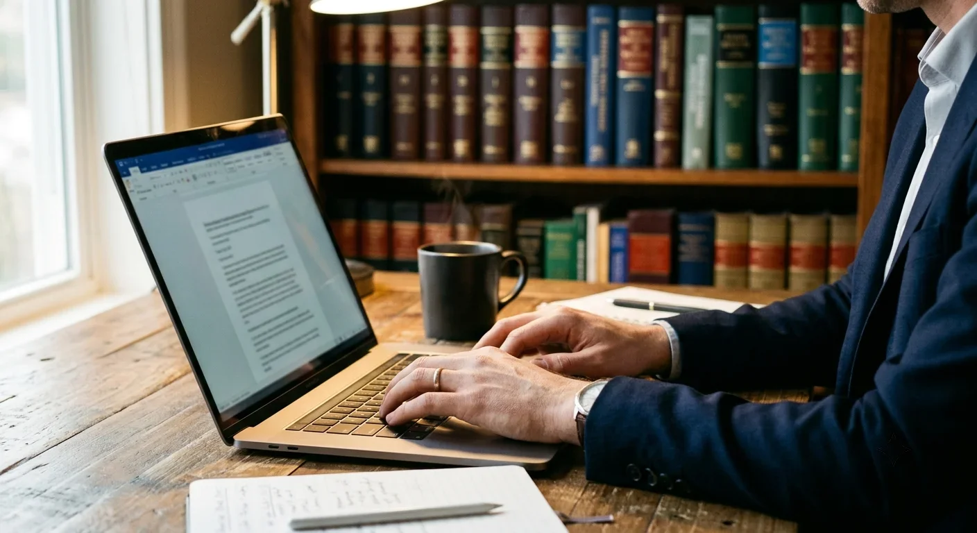 Recherche und Arbeit am Laptop in einer Kanzlei