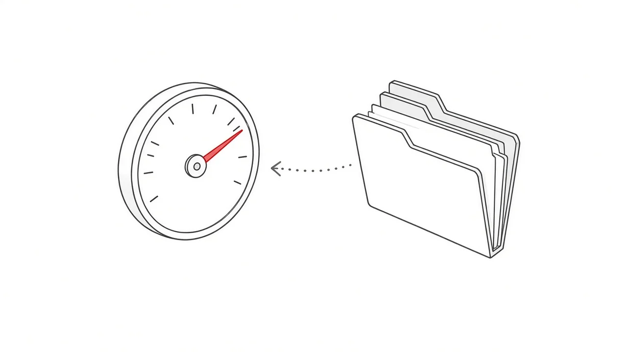 Tachometer und Dateimappe symbolisieren hohe Ladegeschwindigkeit