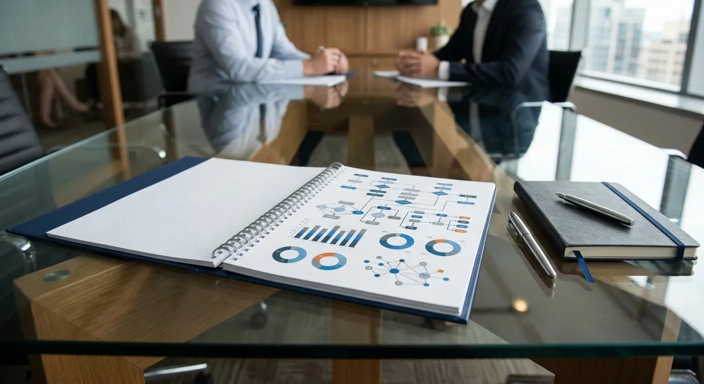 B2B-Entscheider analysieren ein juristisches Konzept am Konferenztisch