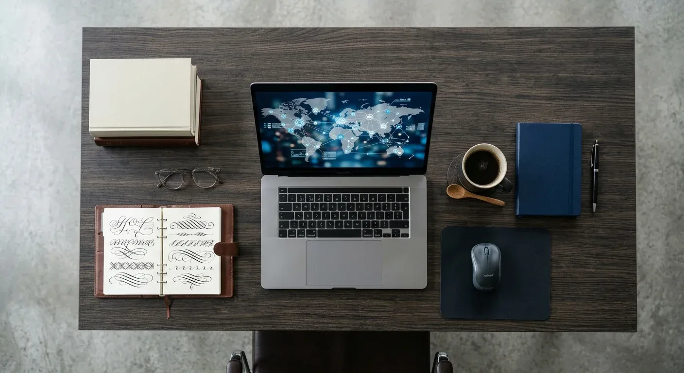 Anwalt nutzt LinkedIn am Laptop auf dem Schreibtisch