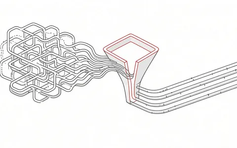 Illustration eines Trichters, der ungeordnete Daten in eine klare Struktur für Sprachmodelle ordnet