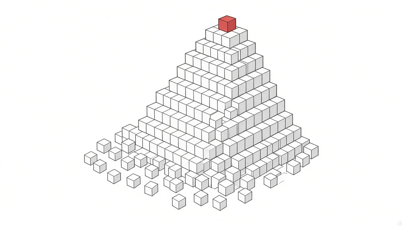 Treppe aus vielen kleinen Bausteinen, die Stabilität und Wachstum symbolisiert