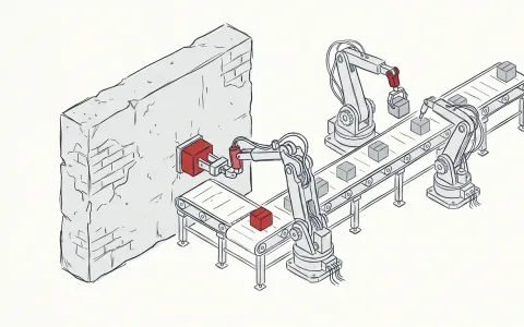 Illustration eines automatisierten Fließbands, das an eine Wand stößt
